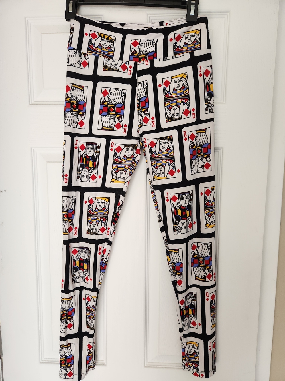 LuLaRoe White Leggings with Playing Card Print (Red, Black, Blue, Yellow)